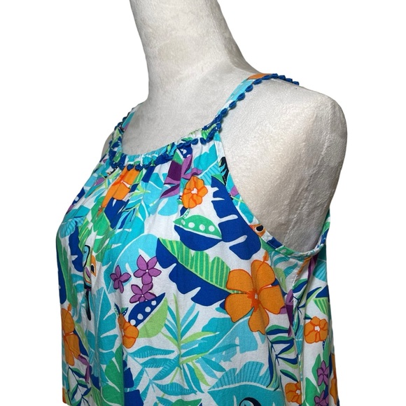 Land’s End Tropical Printed Colorful Toucan Halter Neck short Romper Size XL 16 - Picture 6 of 13